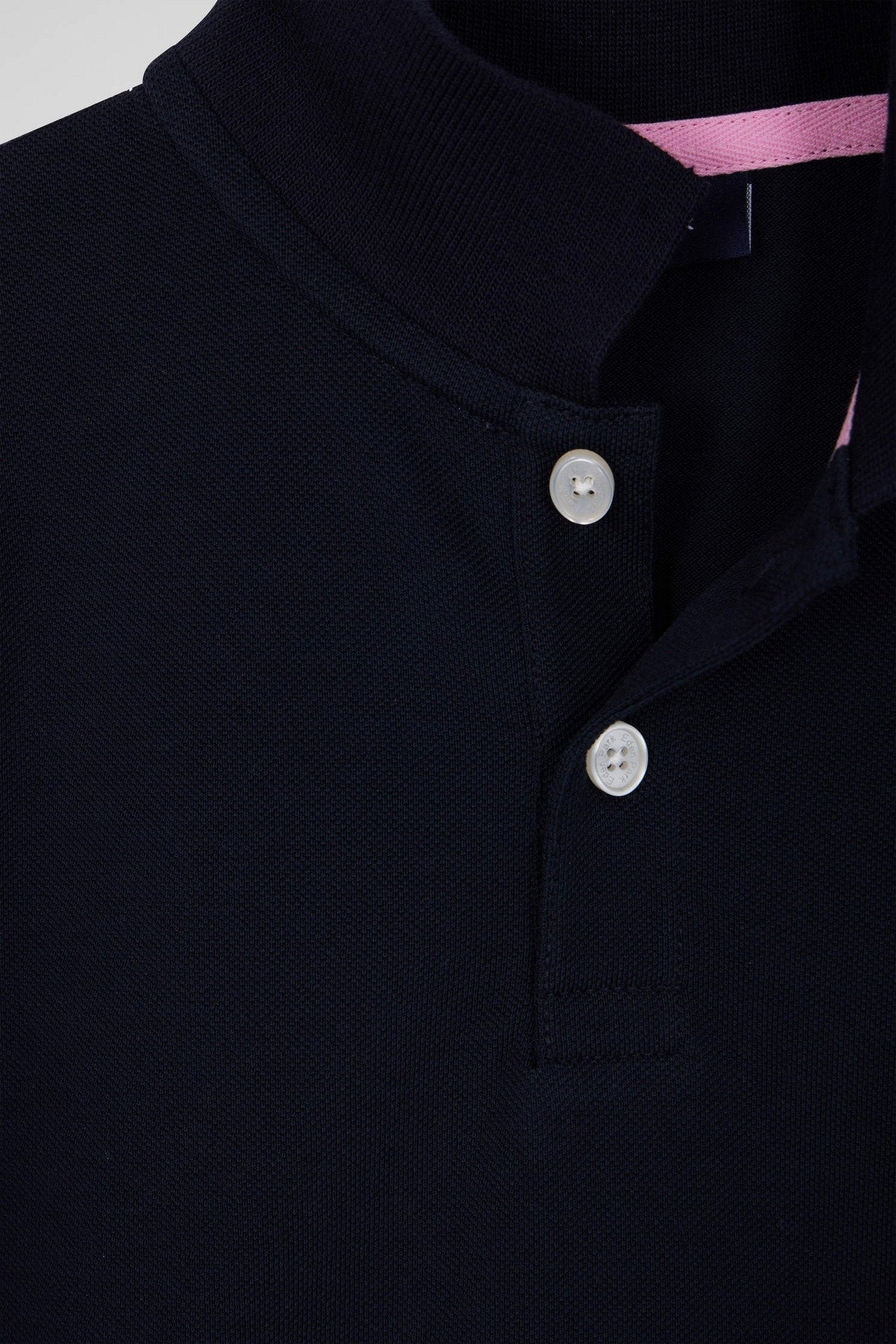 Regular Navy Blue Short-Sleeved Cotton PiquŽ Polo Shirt With Jacquard Collar_07