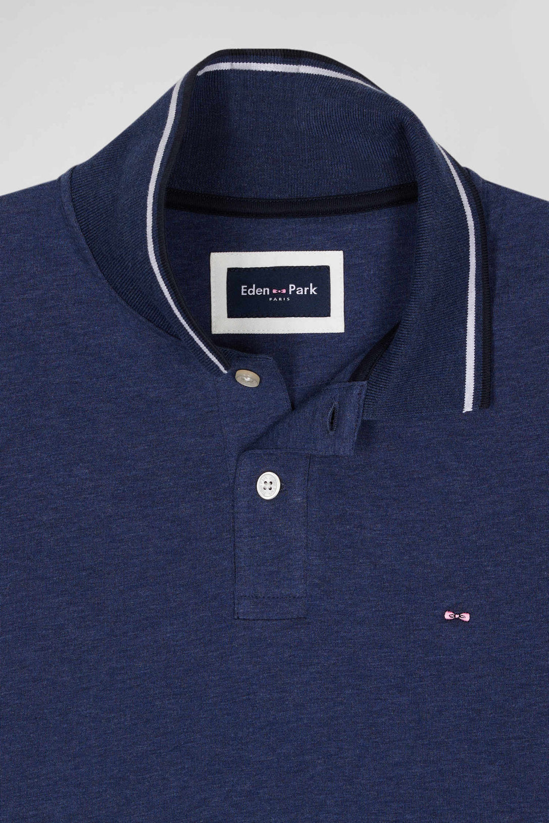 Slim Dark Blue Long-Sleeved Stretch Cotton Polo Shirt With Striped Finishes_06