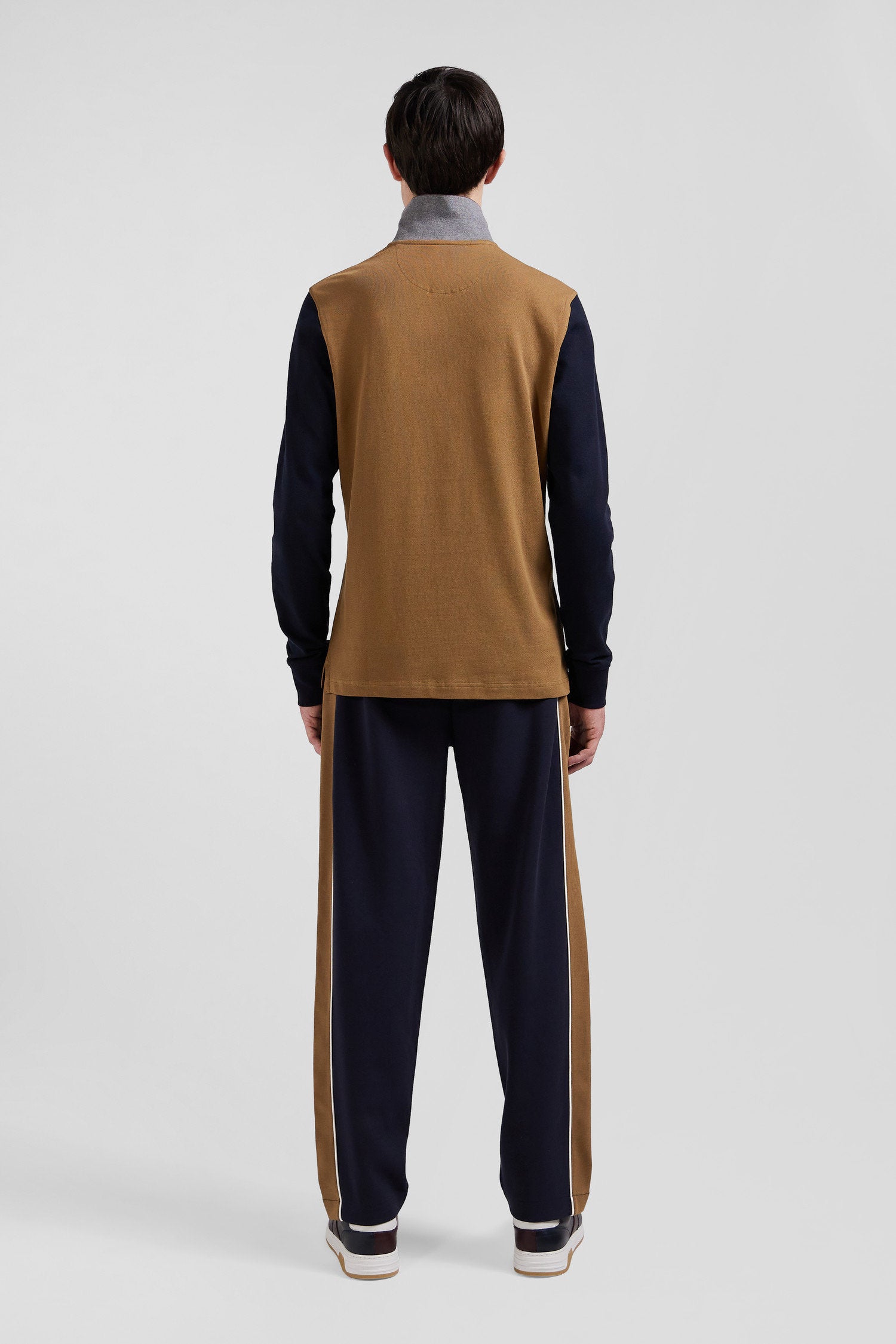 Regular Camel Bicolor Long-Sleeved Cotton PiquŽ Polo Shirt with Jacquard Collar_H24MAIPL0011_BEF4_04