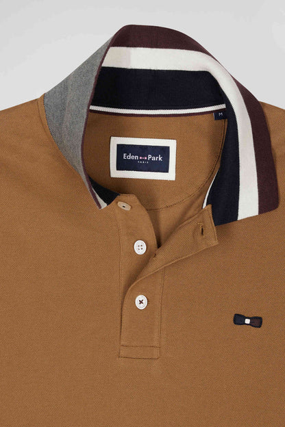 Regular Camel Bicolor Long-Sleeved Cotton PiquŽ Polo Shirt with Jacquard Collar_H24MAIPL0011_BEF4_06