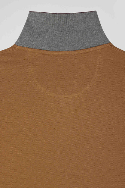 Regular Camel Bicolor Long-Sleeved Cotton PiquŽ Polo Shirt with Jacquard Collar_H24MAIPL0011_BEF4_08