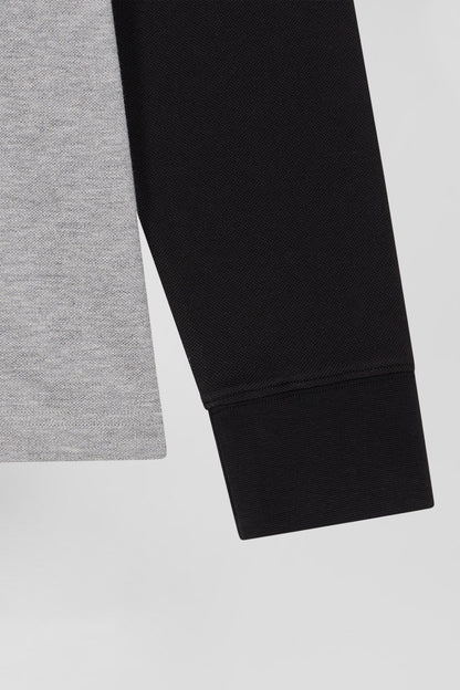 Regular Black Bicolor Long-Sleeved Cotton PiquŽ Polo Shirt with Jacquard Collar_H24MAIPL0011_NO_07