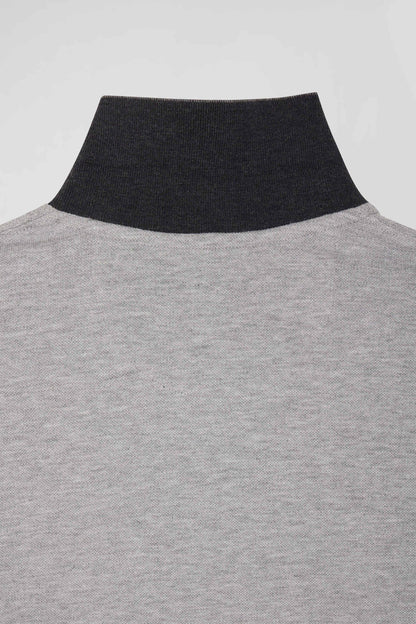 Regular Black Bicolor Long-Sleeved Cotton PiquŽ Polo Shirt with Jacquard Collar_H24MAIPL0011_NO_08