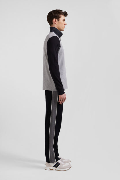 Regular Black Bicolor Long-Sleeved Cotton PiquŽ Polo Shirt with Jacquard Collar_H24MAIPL0011_NO_09