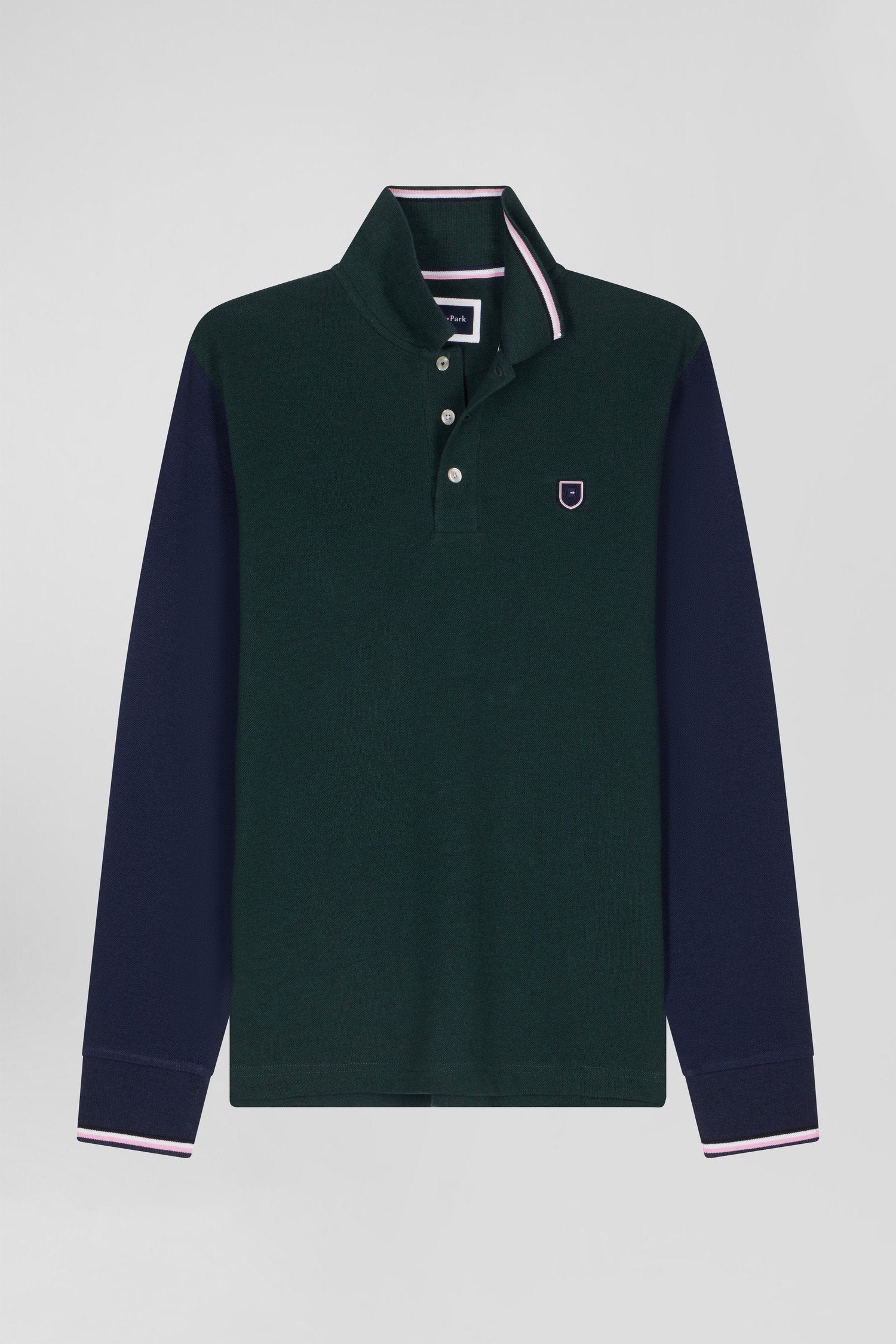 Regular Green Long-Sleeved Cotton PiquŽ Polo Shirt with Jacquard Collar and Rubber Badge_H24MAIPL0020_VEF18_03