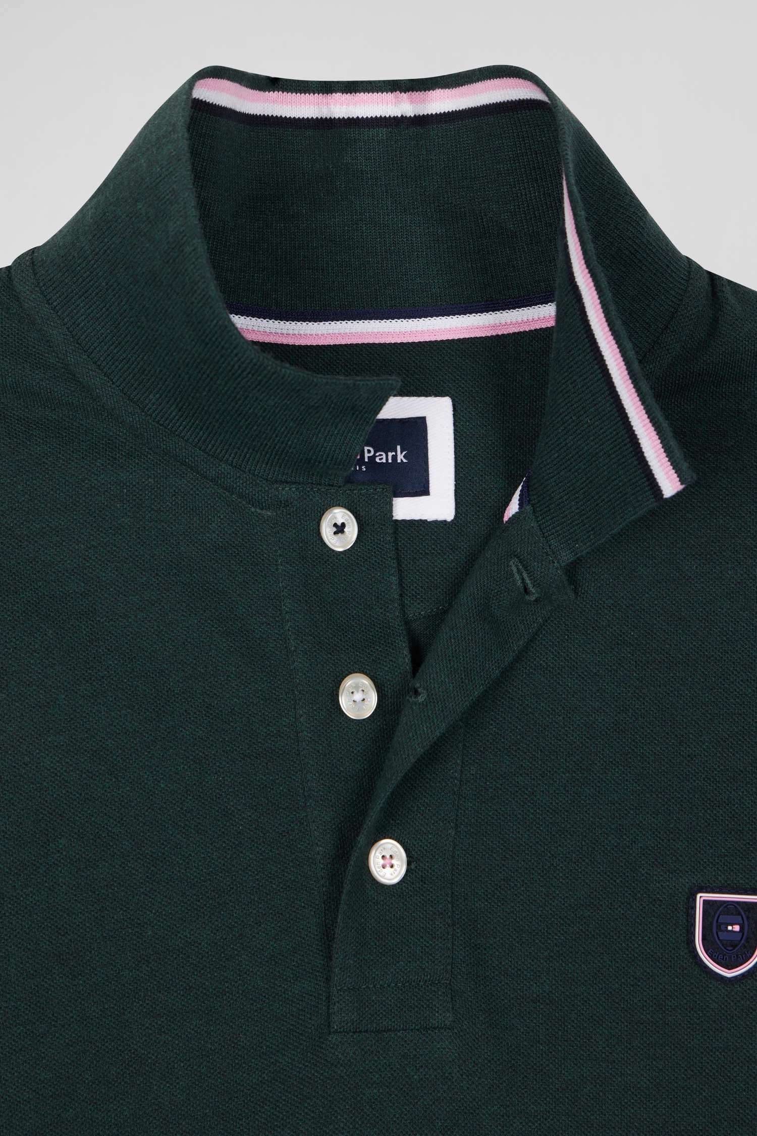 Regular Green Long-Sleeved Cotton PiquŽ Polo Shirt with Jacquard Collar and Rubber Badge_H24MAIPL0020_VEF18_06