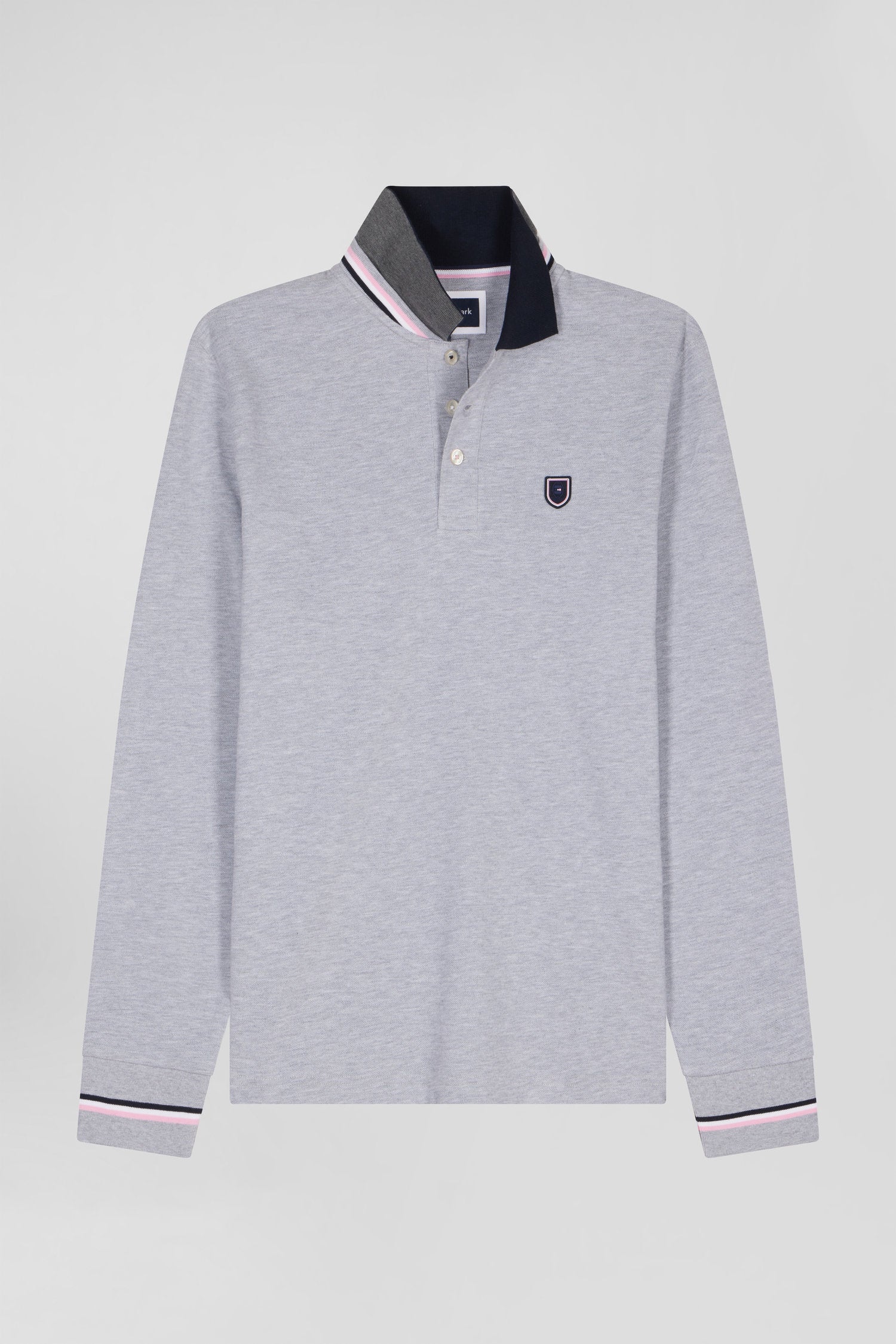 Regular Grey Long-Sleeved Cotton PiquŽ Polo Shirt with Rubber Badge_H24MAIPL0022_GRM24_03