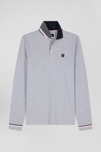 Regular Grey Long-Sleeved Cotton PiquŽ Polo Shirt with Rubber Badge_H24MAIPL0022_GRM24_03