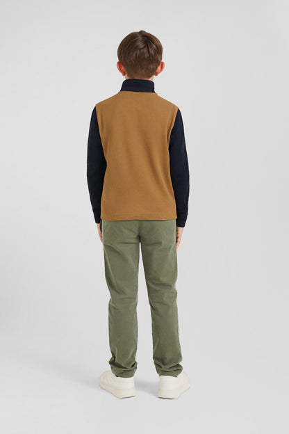 Regular Camel Long-Sleeved Cotton PiquŽ Polo Shirt With Tricolour Eden Park Jacquard Collar_03