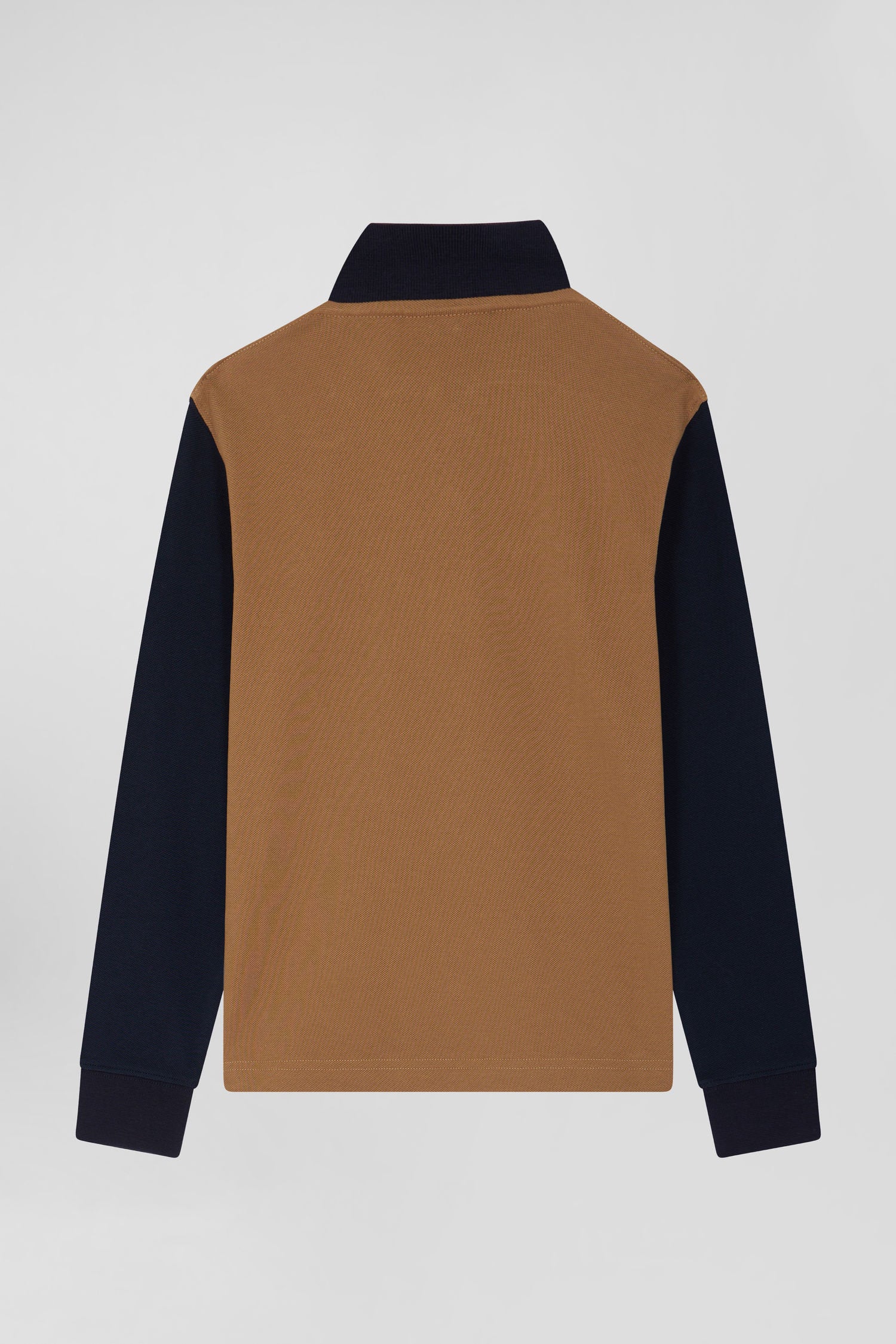 Regular Camel Long-Sleeved Cotton PiquŽ Polo Shirt With Tricolour Eden Park Jacquard Collar_05