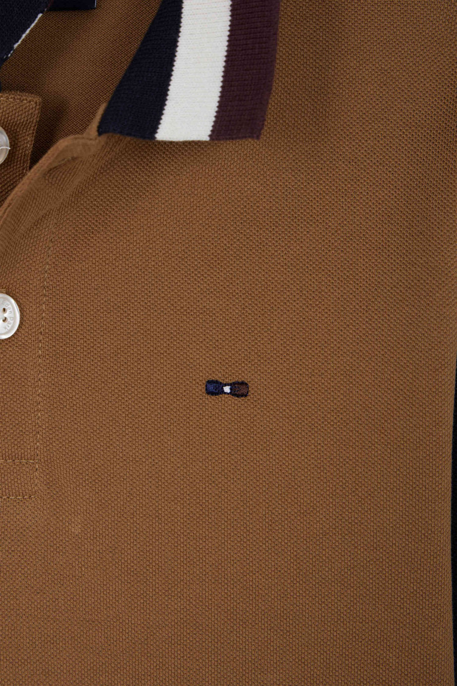 Regular Camel Long-Sleeved Cotton PiquŽ Polo Shirt With Tricolour Eden Park Jacquard Collar_06