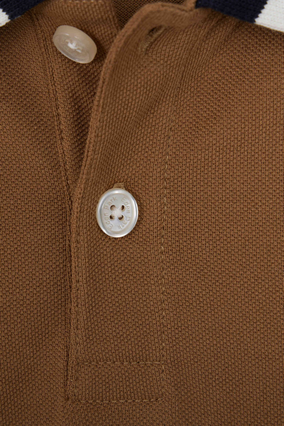 Regular Camel Long-Sleeved Cotton PiquŽ Polo Shirt With Tricolour Eden Park Jacquard Collar_08