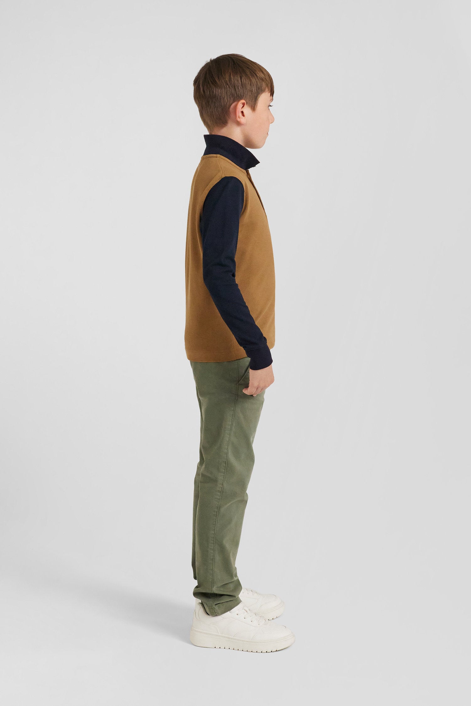 Regular Camel Long-Sleeved Cotton PiquŽ Polo Shirt With Tricolour Eden Park Jacquard Collar_09