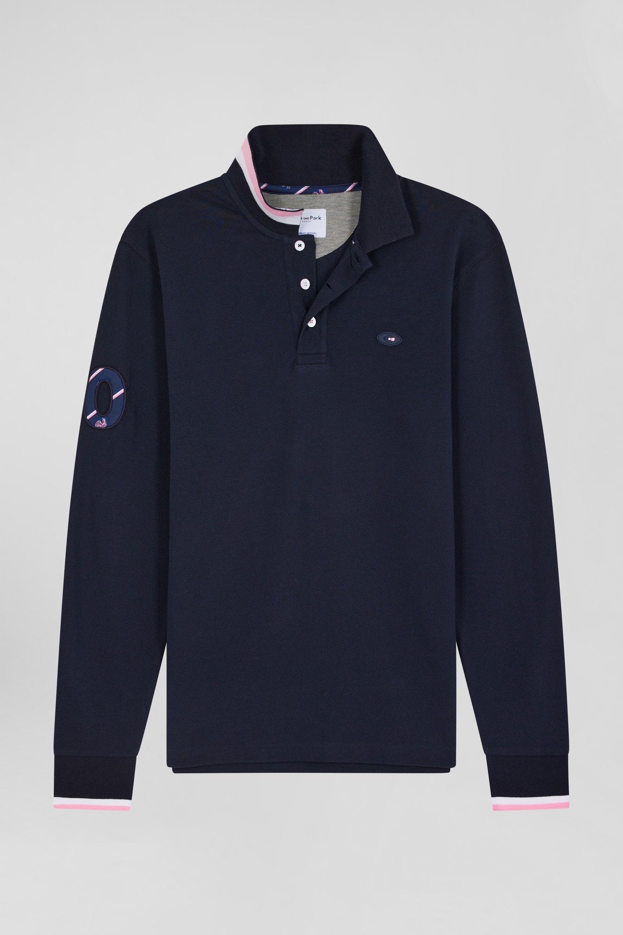 Regular Navy Long-Sleeved Cotton PiquŽ Polo Shirt With Xv De France Embroidery_04