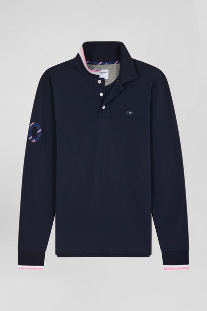 Regular Navy Long-Sleeved Cotton PiquŽ Polo Shirt With Xv De France Embroidery_04