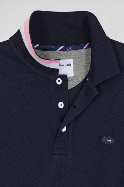 Regular Navy Long-Sleeved Cotton PiquŽ Polo Shirt With Xv De France Embroidery_06