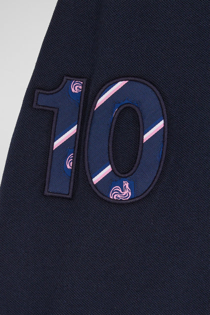 Regular Navy Long-Sleeved Cotton PiquŽ Polo Shirt With Xv De France Embroidery_07