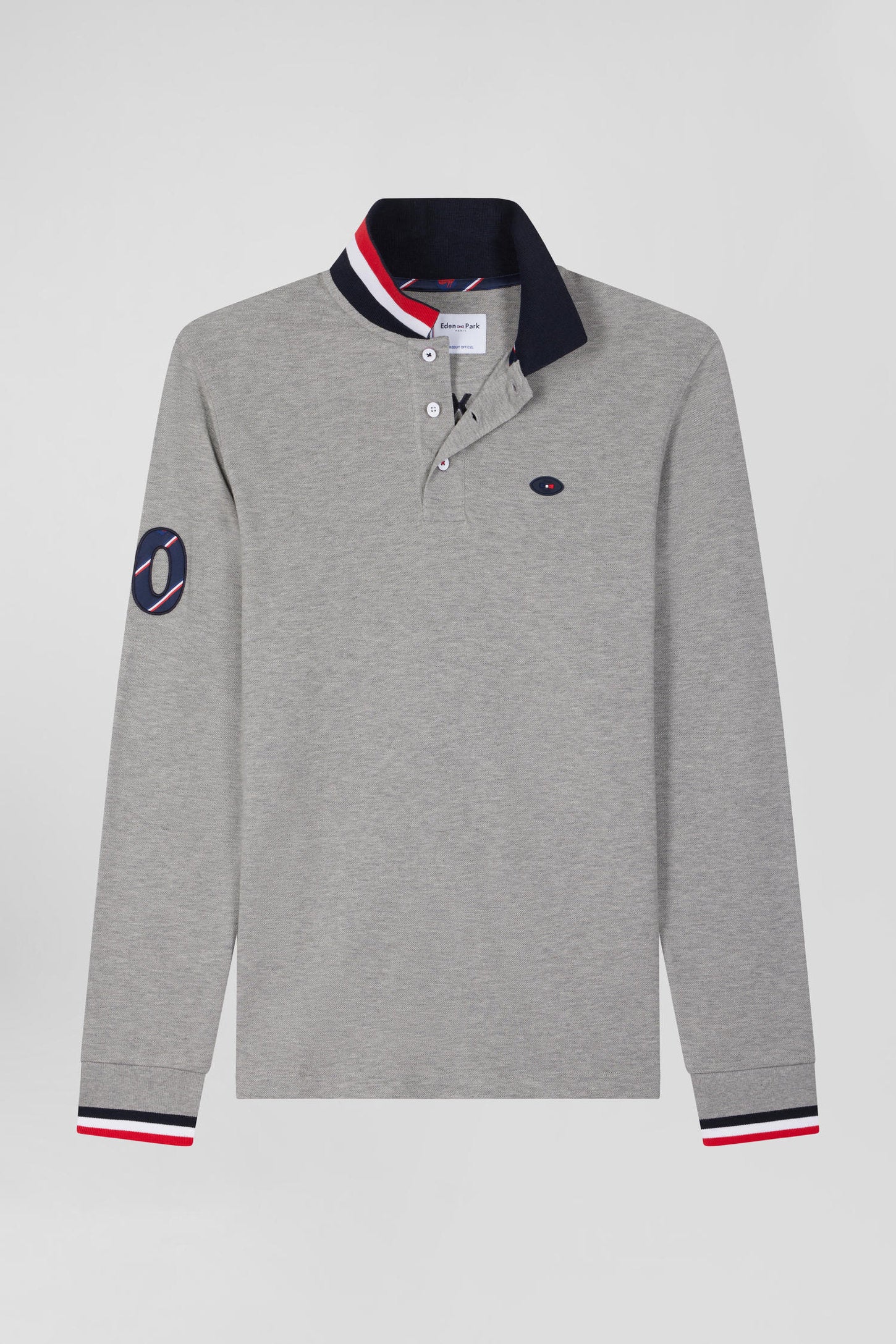 Regular Grey Long-Sleeved Cotton PiquŽ Polo Shirt With Xv De France Embroidery_04