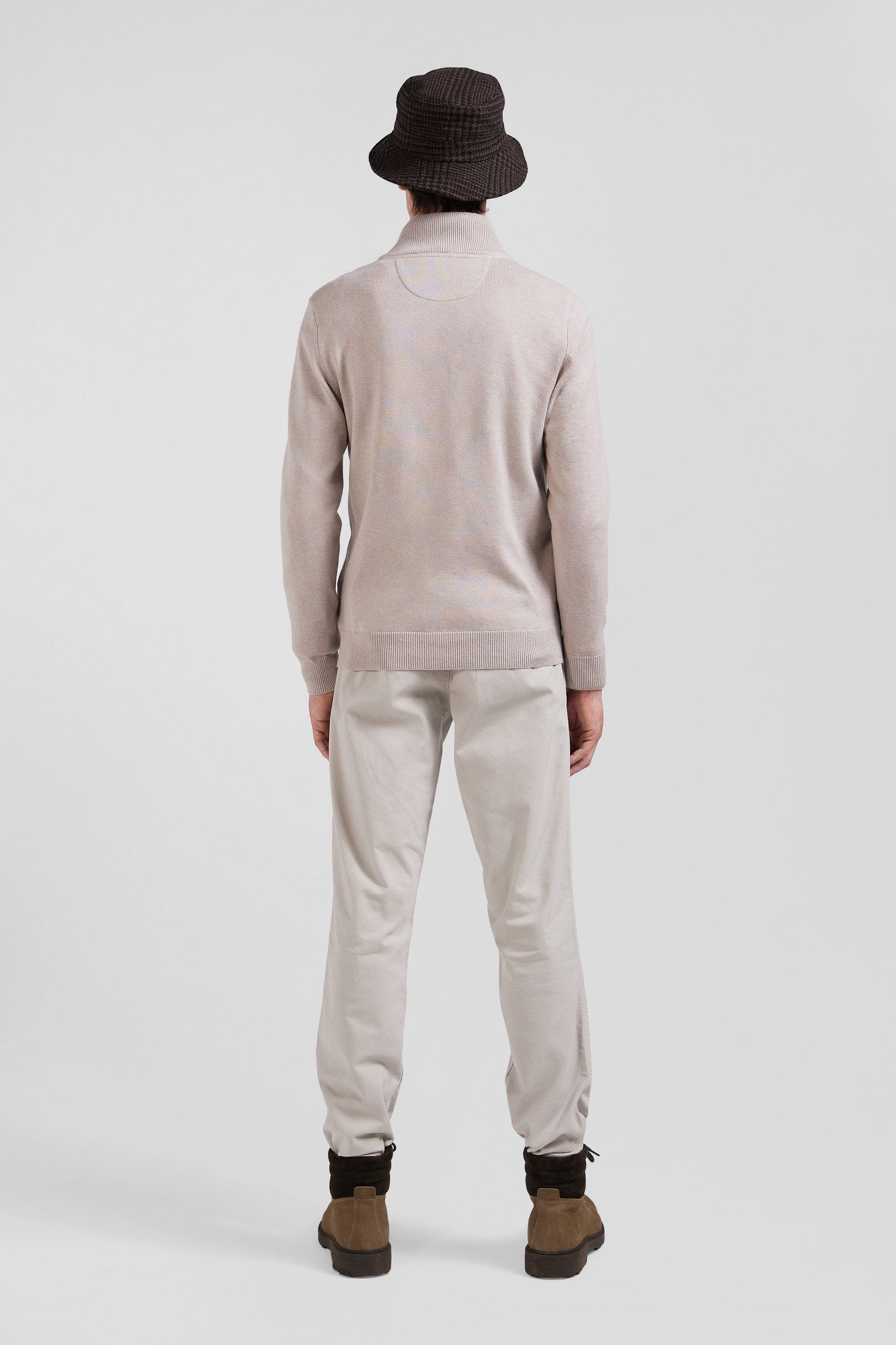 Regular Beige Semi-Zipped Wool and Cotton Jumper_H24MAIPU0006_BEC2_04