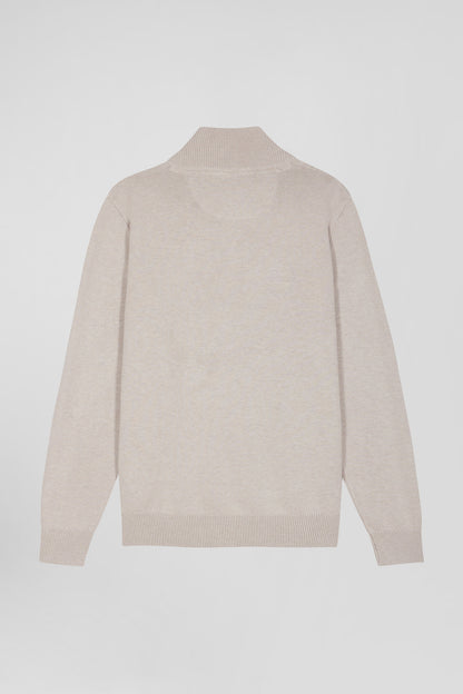 Regular Beige Semi-Zipped Wool and Cotton Jumper_H24MAIPU0006_BEC2_05