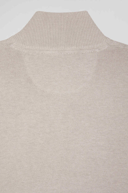 Regular Beige Semi-Zipped Wool and Cotton Jumper_H24MAIPU0006_BEC2_08