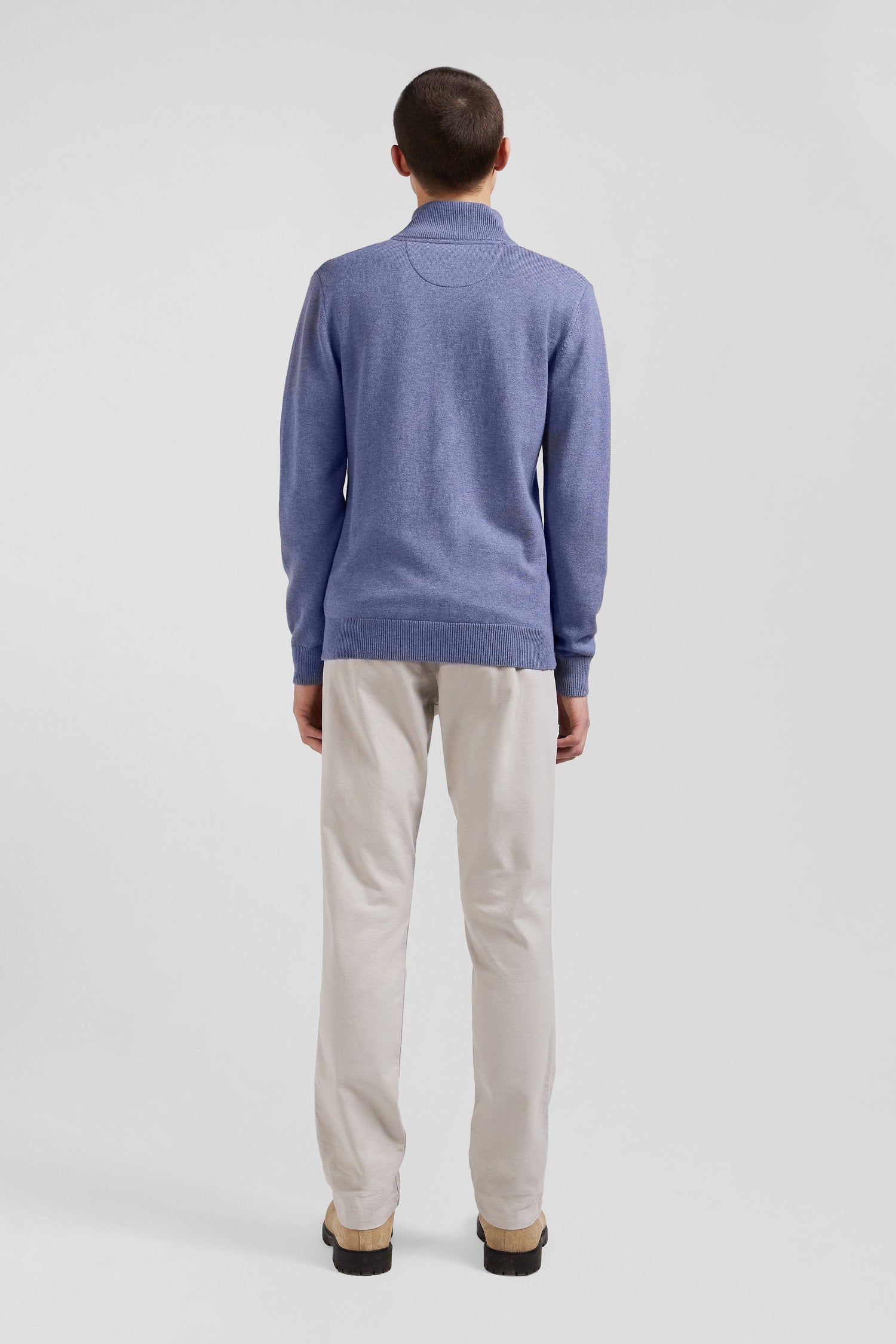 Regular Light Blue Semi-Zipped Wool And Cotton Jumper_03