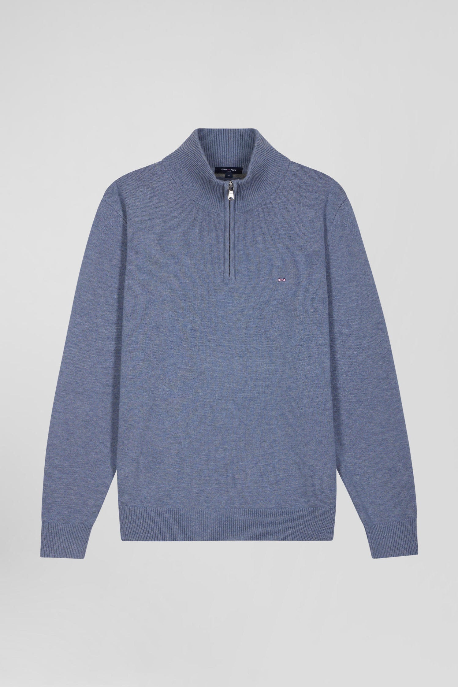 Regular Light Blue Semi-Zipped Wool and Cotton Jumper_H24MAIPU0006_BLC17_03