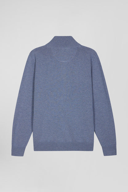 Regular Light Blue Semi-Zipped Wool And Cotton Jumper_05