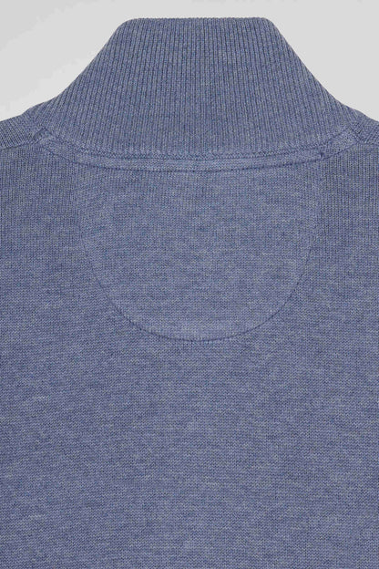 Regular Light Blue Semi-Zipped Wool And Cotton Jumper_08