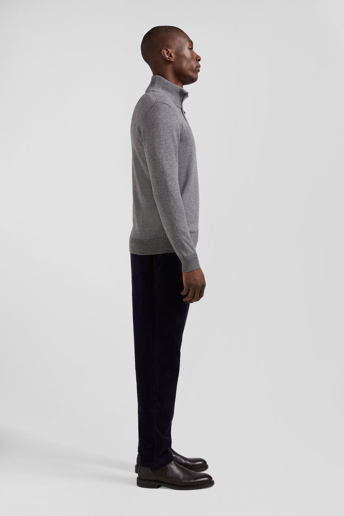 Regular Light Grey Semi-Zipped Wool and Cotton Jumper_H24MAIPU0006_GRM19_02