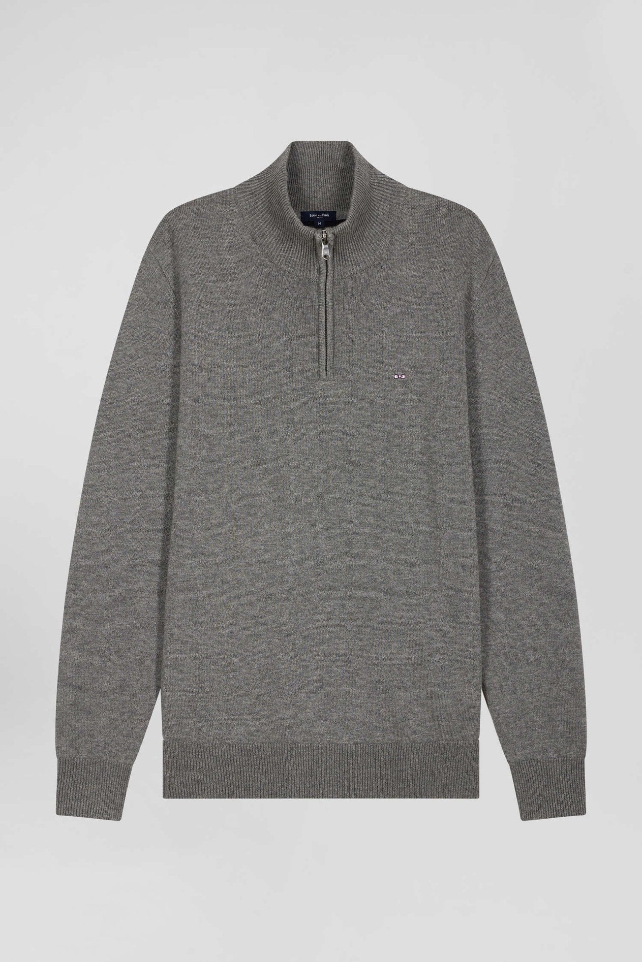 Regular Light Grey Semi-Zipped Wool and Cotton Jumper_H24MAIPU0006_GRM19_03