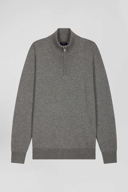 Regular Light Grey Semi-Zipped Wool and Cotton Jumper_H24MAIPU0006_GRM19_03