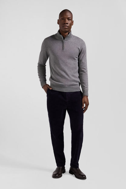 Regular Light Grey Semi-Zipped Wool and Cotton Jumper_H24MAIPU0006_GRM19_04