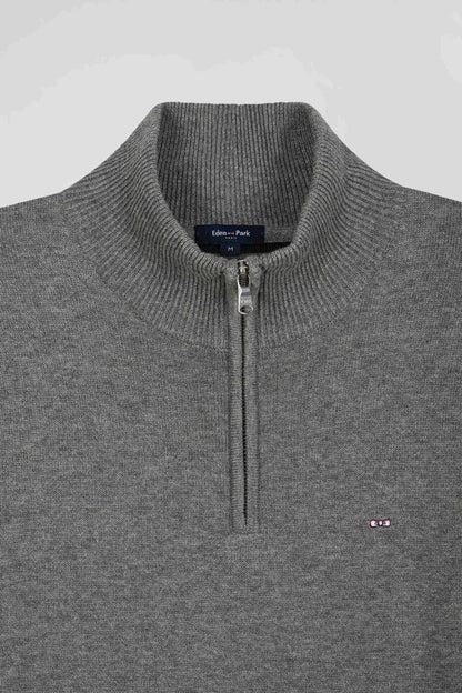 Regular Light Grey Semi-Zipped Wool and Cotton Jumper_H24MAIPU0006_GRM19_06