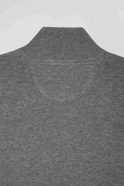 Regular Light Grey Semi-Zipped Wool and Cotton Jumper_H24MAIPU0006_GRM19_08