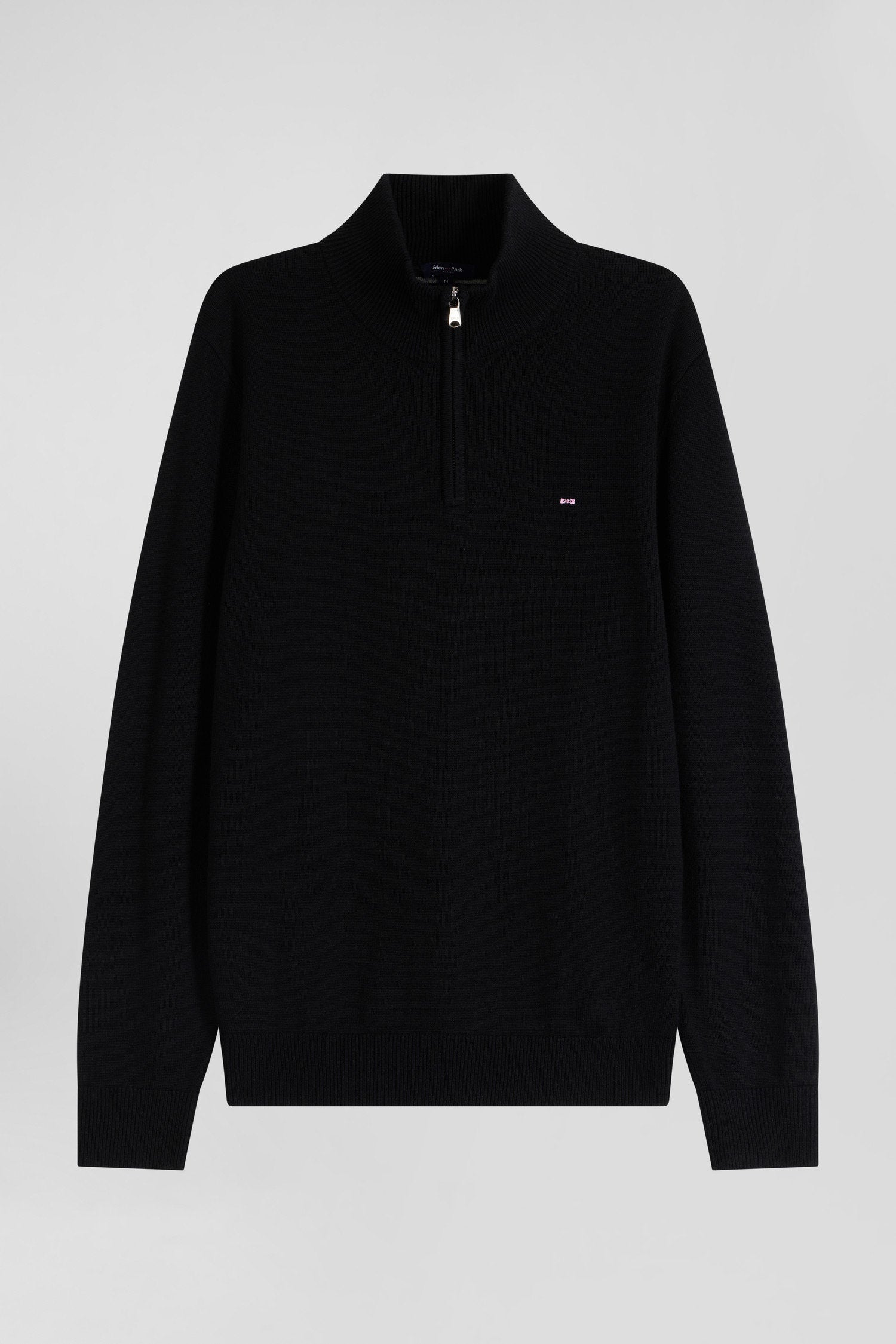 Regular Black Semi-Zipped Wool and Cotton Jumper_H24MAIPU0006_NO_03