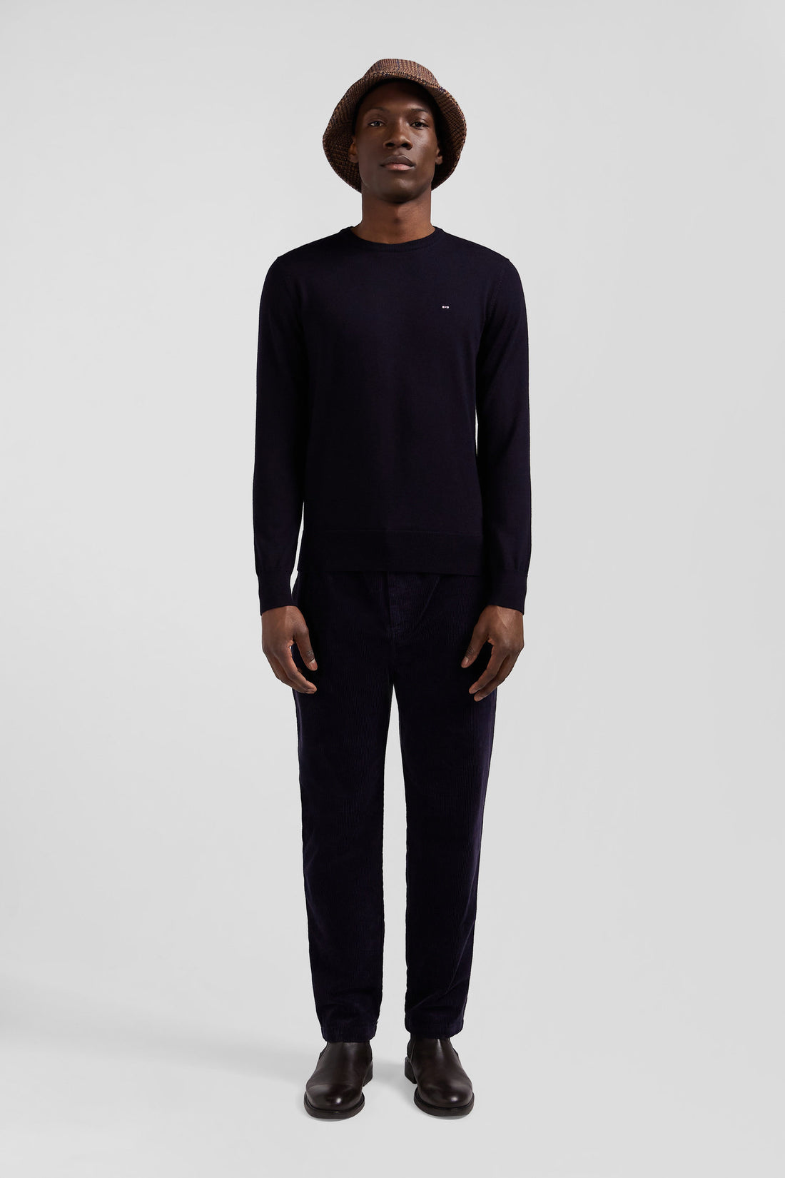 Regular Navy Blue Merino Wool V-Neck Jumper_02