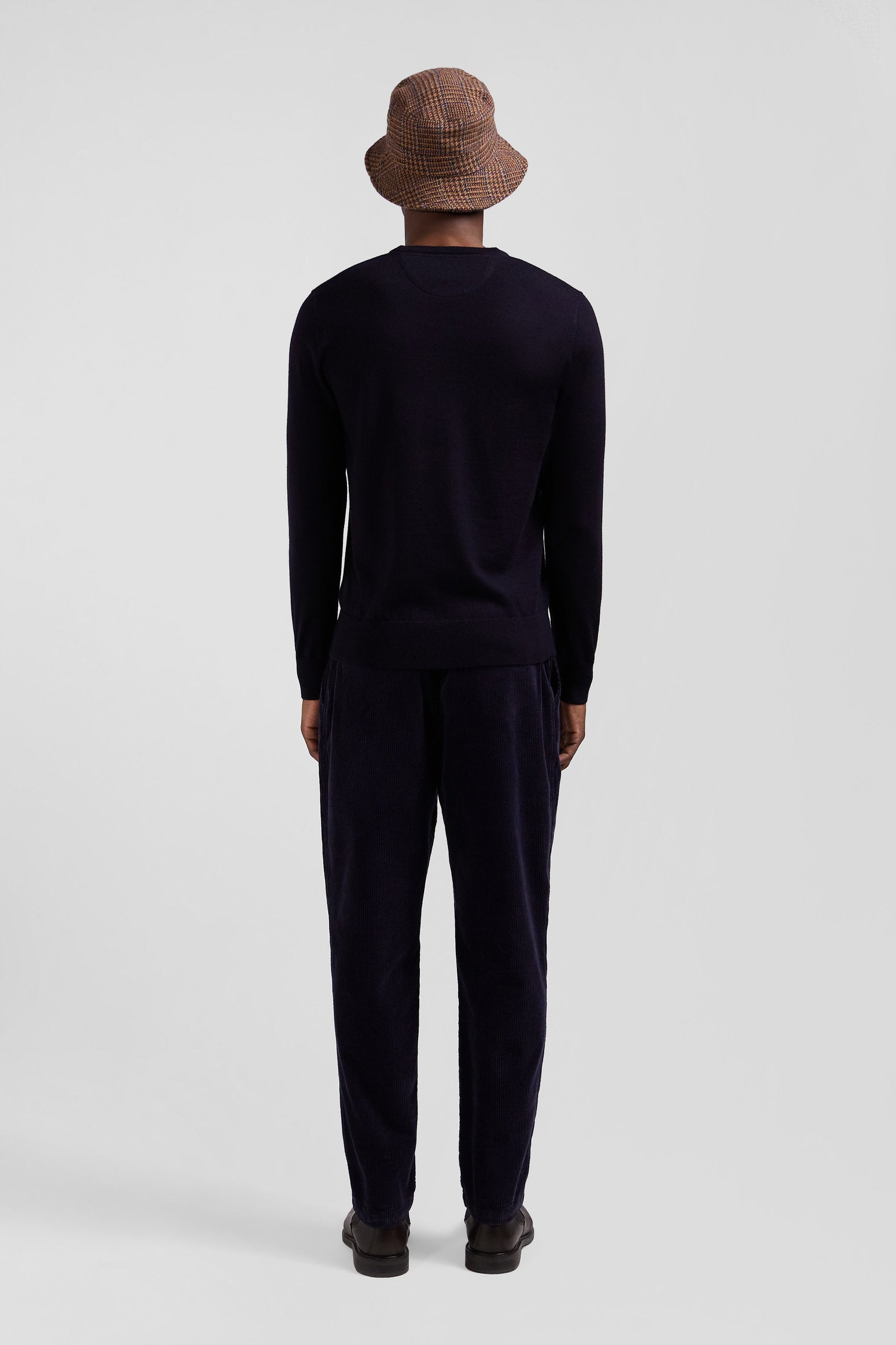 Regular Navy Blue Merino Wool V-Neck Jumper_03