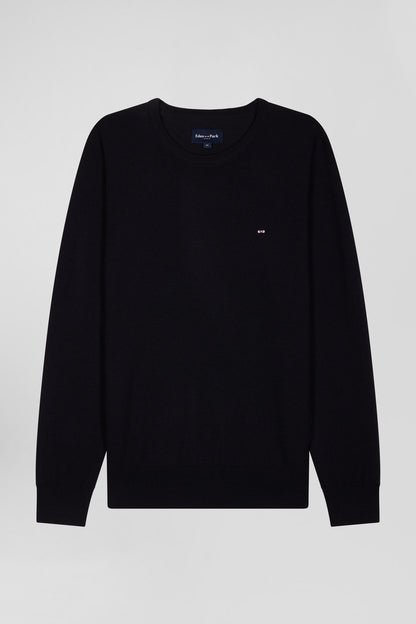 Regular Navy Blue Merino Wool V-Neck Jumper_04