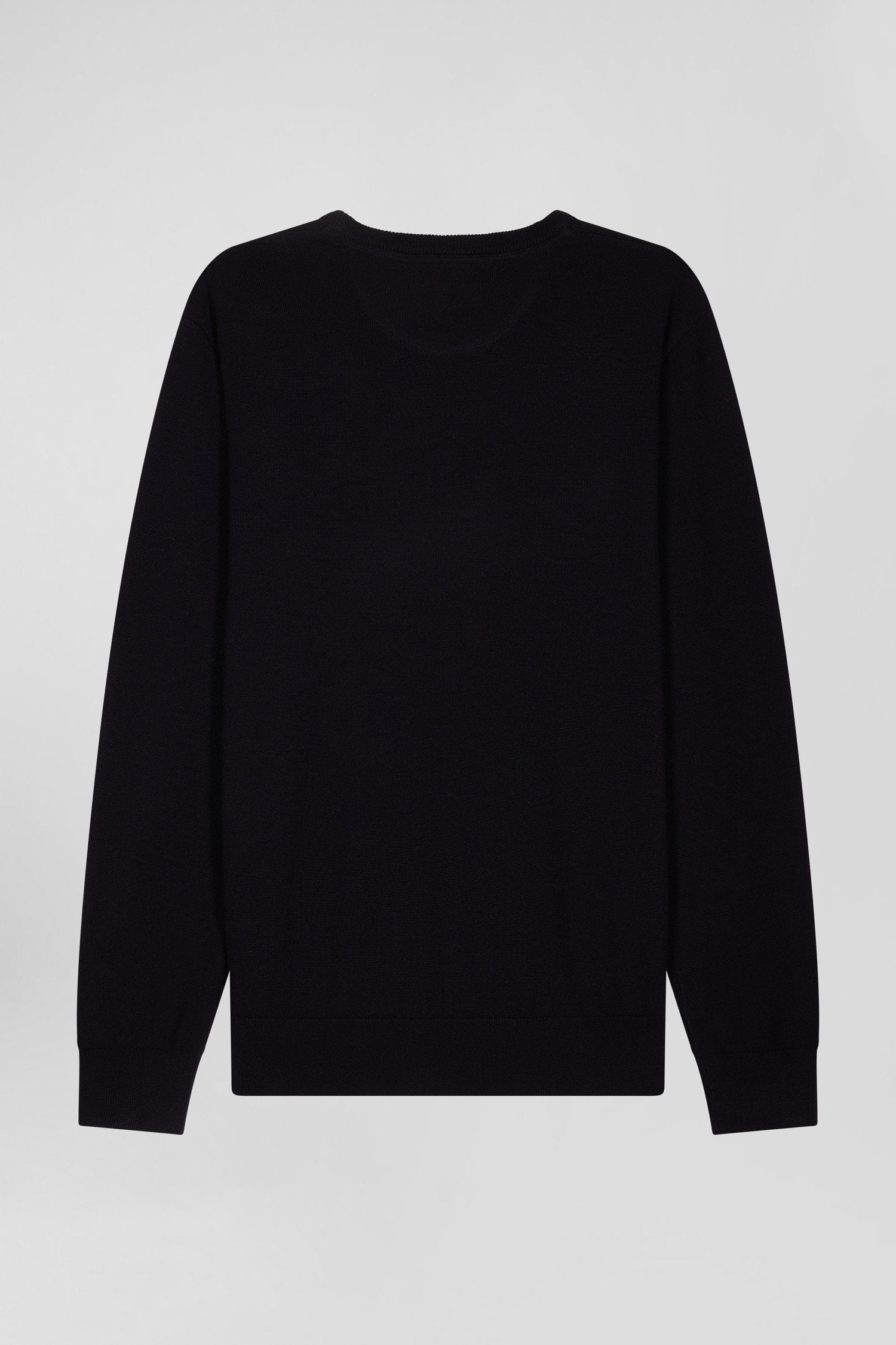 Regular Navy Blue Merino Wool V-Neck Jumper_05