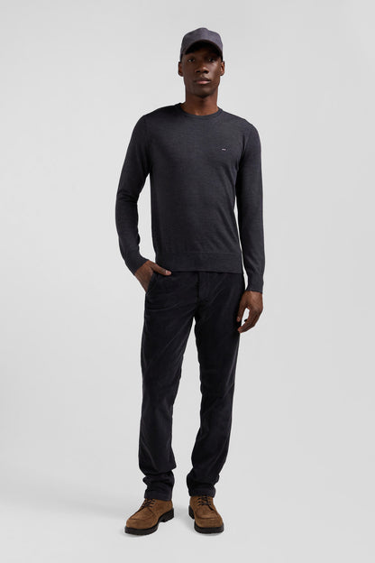 Regular Anthracite Grey Merino Wool V-Neck Jumper_02