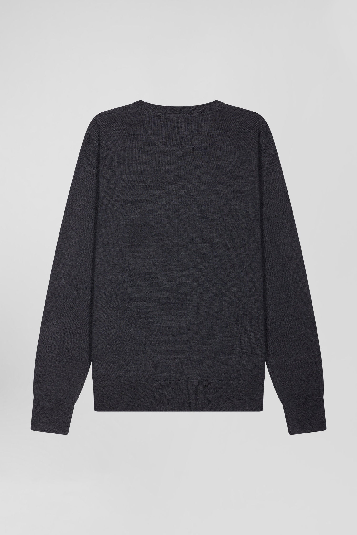 Regular Anthracite Grey Merino Wool V-Neck Jumper_05