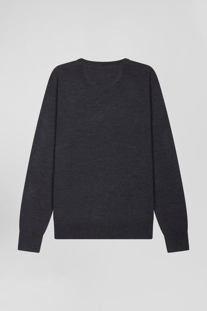 Regular Anthracite Grey Merino Wool V-Neck Jumper_05