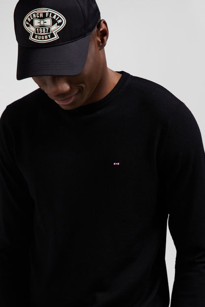 Regular Black Merino Wool V-Neck Jumper_01