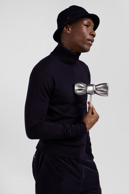 Regular Navy Blue Merino Wool Turtleneck Jumper_H24MAIPU0012_BLF_01