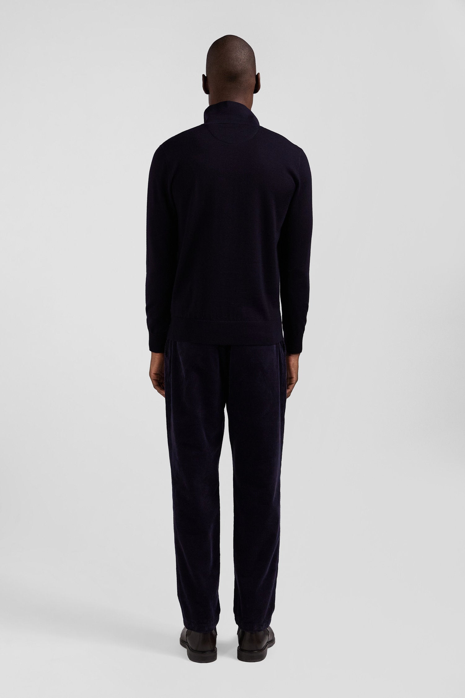 Regular Navy Blue Wool Jersey Jumper With Rugby Shirt Collar_03