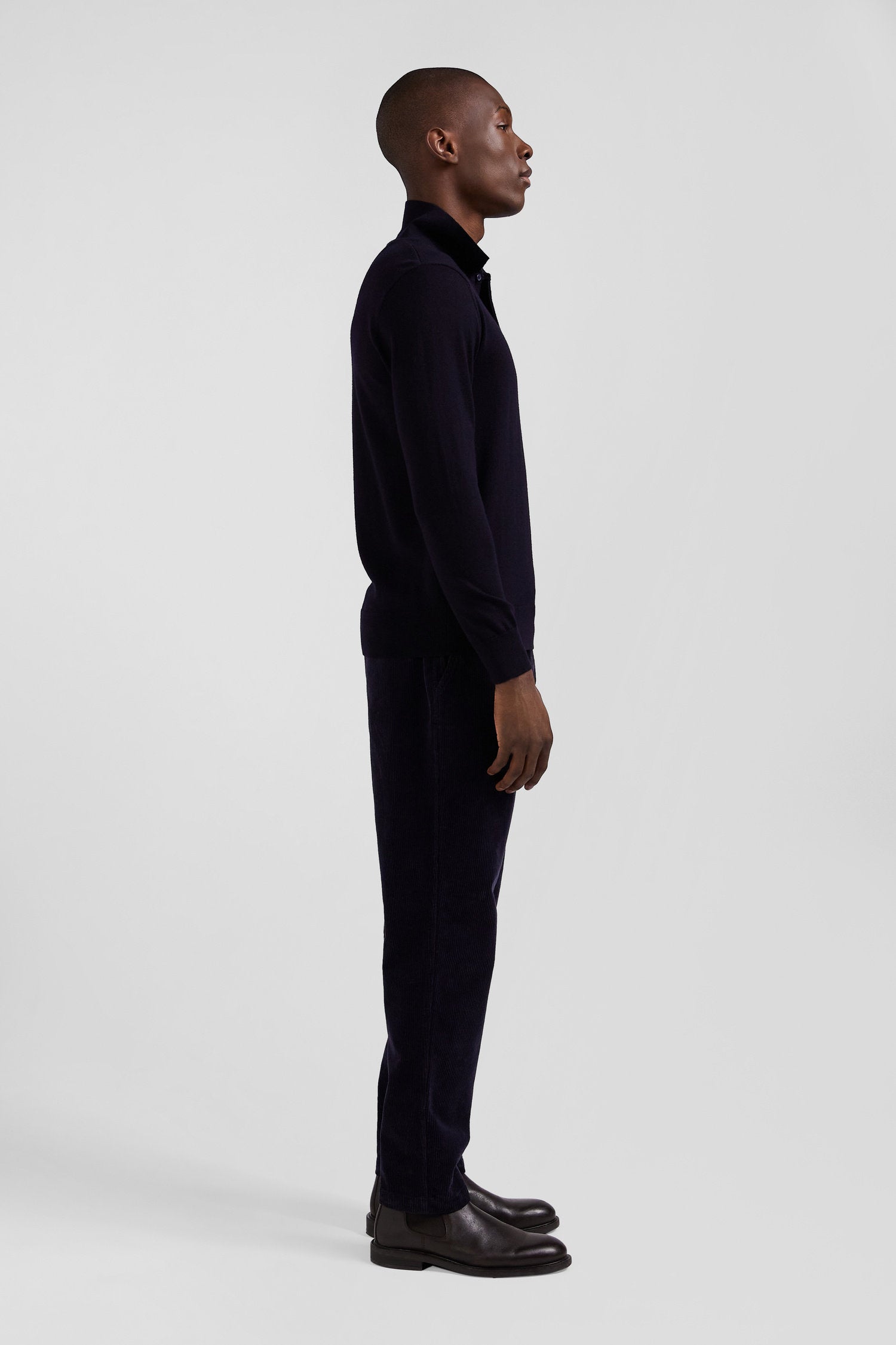 Regular Navy Blue Wool Jersey Jumper With Rugby Shirt Collar_09