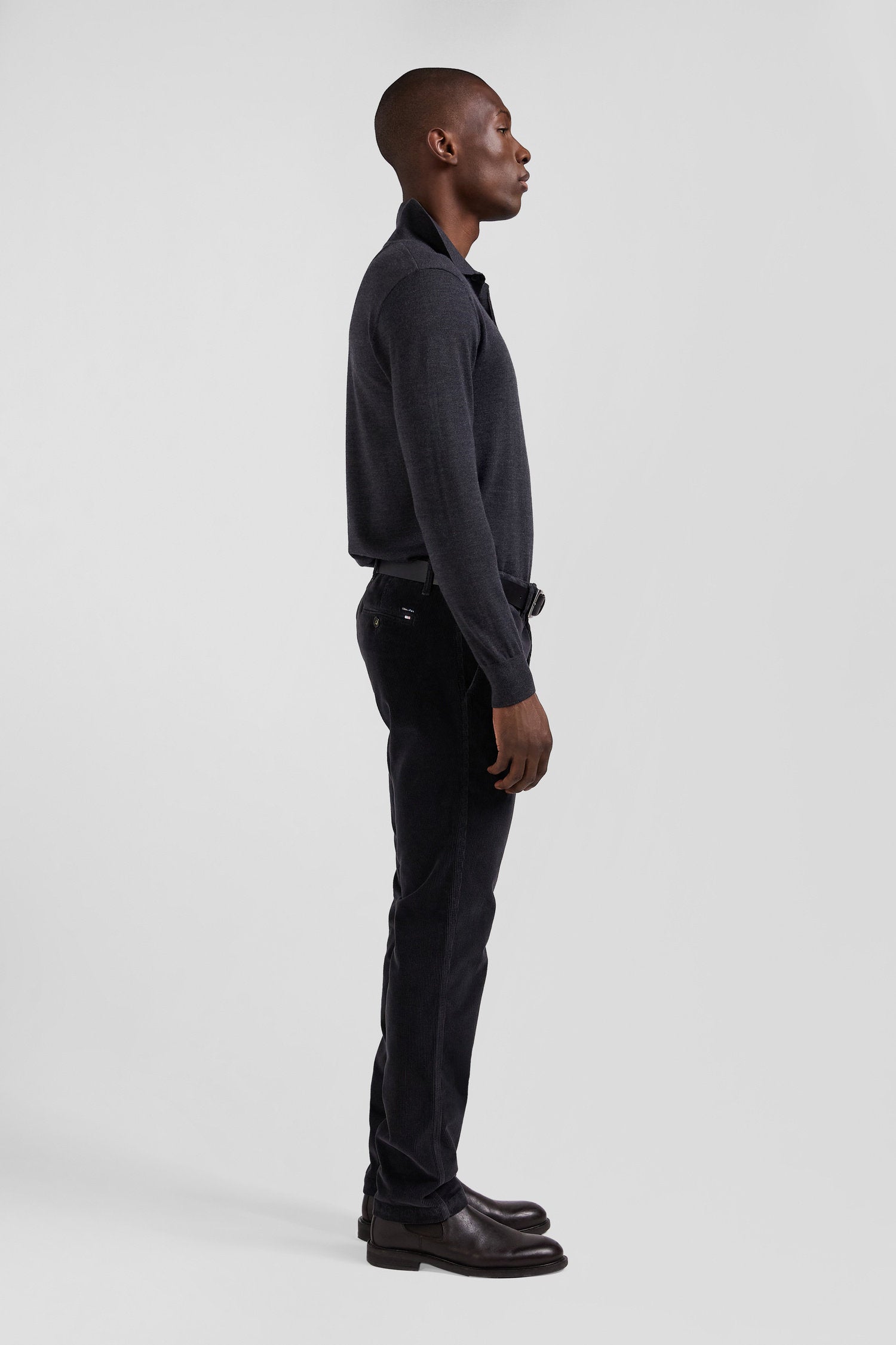 Regular Anthracite Grey Wool Jumper With Rugby Shirt Collar_09