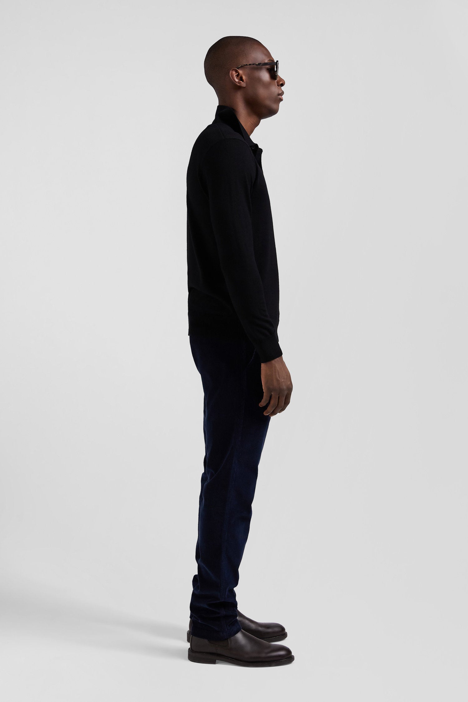 Regular Black Wool Jumper With Rugby Shirt Collar_03