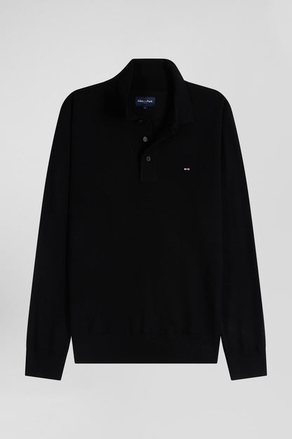 Regular Black Wool Jumper With Rugby Shirt Collar_04